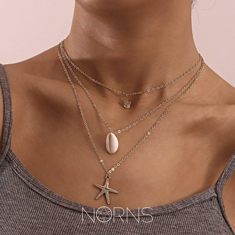 Norns夏威夷三亚海南度假海边沙滩元素贝壳贝币海星吊坠三层项链