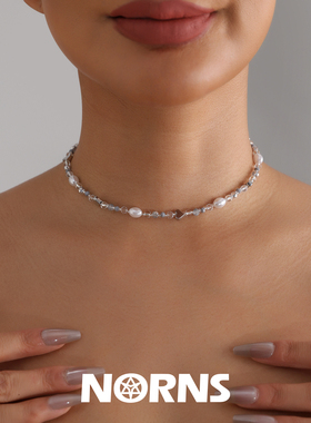 Norns欧美简约金属感混搭拼接爱心串珠项链个性设计感短款项饰
