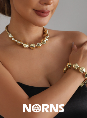 Norns欧美夸张轻奢金属感不规则串珠CCB项链几何异形项饰套装
