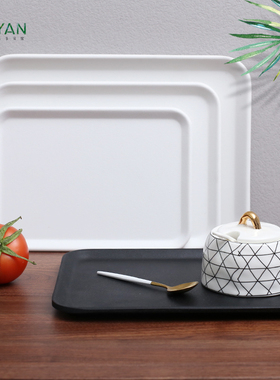 原创texture都市白色托盘商务长方形磨砂加厚咖啡盘水杯ins托盘