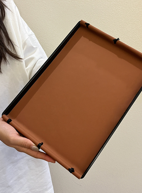 【禾风】轻奢手工结长方形皮革茶盘香薰托盘民宿家用收纳咖啡托盘