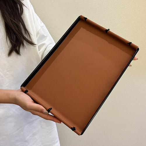 【禾风】轻奢手工结长方形皮革茶盘香薰托盘民宿家用收纳咖啡托盘