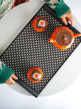 2022新品新中式托盘长方形酒店商务端盘茶盘水杯茶壶浅盘果盘