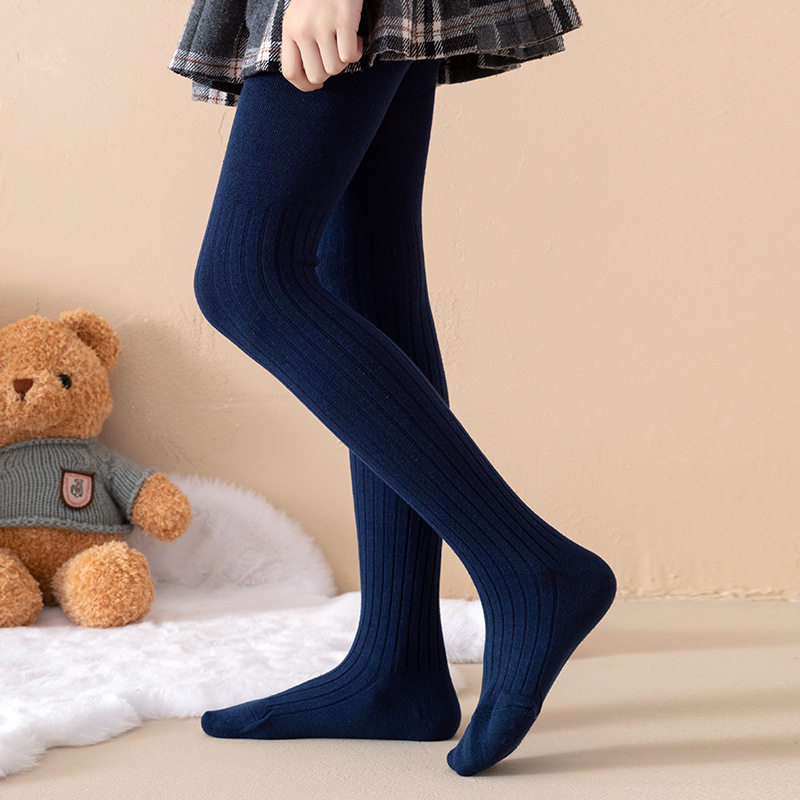 女童连裤袜藏青色春秋儿童连裤袜麻花纹儿童打底裤条纹纯色学生袜