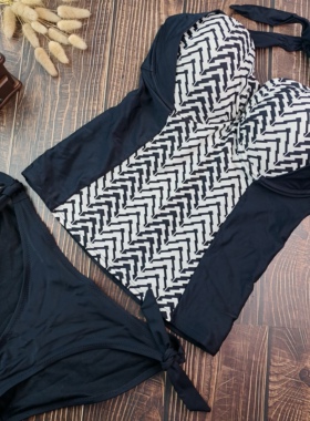 80F大罩杯大胸MM挂脖式带钢圈三角分体泳衣外贸欧美温泉游泳衣