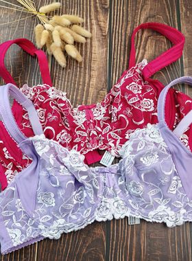 85C90B红色本命年文胸大码大杯蕾丝花边半透明性感缩胸有钢圈内衣