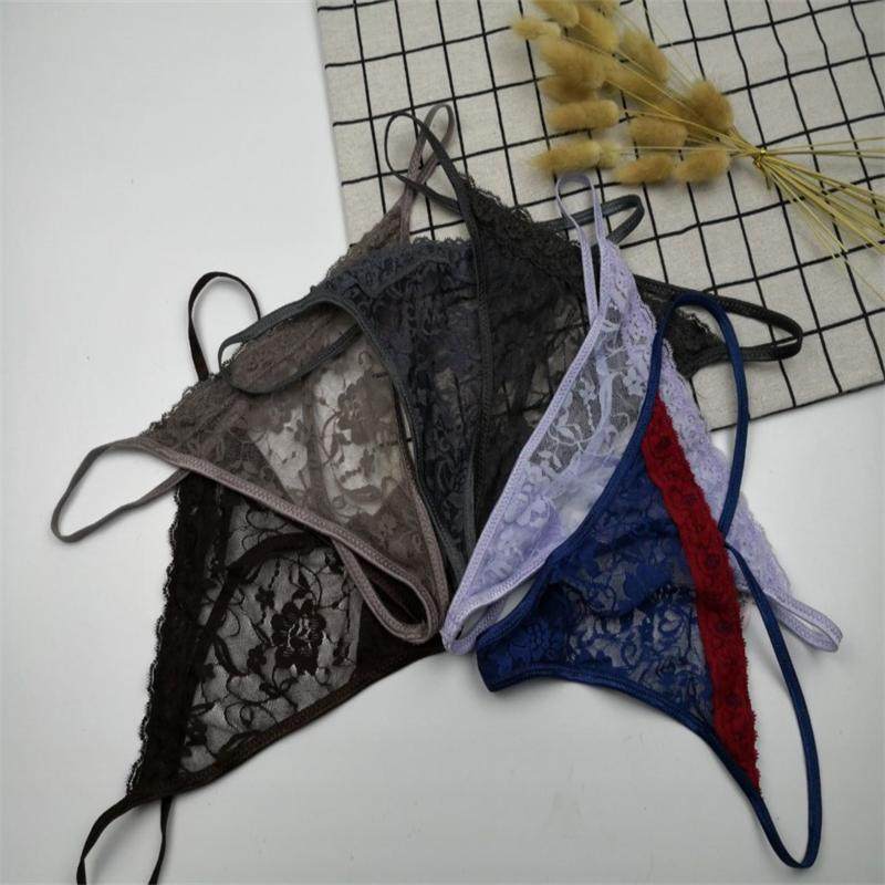 满百免邮 大尺码胖MM女士内裤 中腰性感缕空蕾丝T裤丁字裤 S~XL