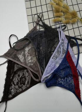 满百免邮 大尺码胖MM女士内裤 中腰性感缕空蕾丝T裤丁字裤 S~XL