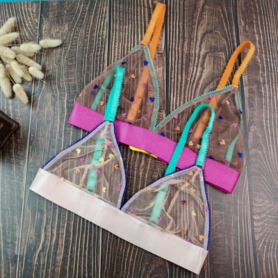 70-80BCDEF外贸欧美性感蕾丝网纱刺绣大杯三角杯镂空文胸超薄内衣