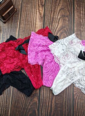 S-L外贸欧美性感蕾丝蝴蝶结镂空低腰丁字裤女无痕速干底裤