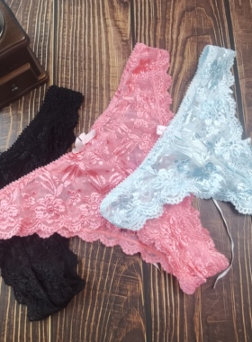 S-XL镂空透视性感蕾丝丁字裤无痕大码女士T裤纯色底裤