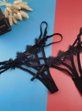 S码L码全透明镂空网纱低腰黑色丁字裤透视夏季薄款T裤性感。内裤