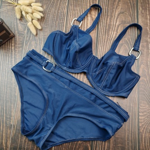 75BD85B外贸欧美性感小钢扣带钢圈超薄无胸垫缩胸三角比基尼泳衣
