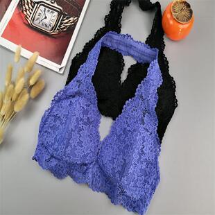 欧美挂脖三角杯蕾丝无钢托文胸大码薄海棉礼服露背内衣纯色XS~XL