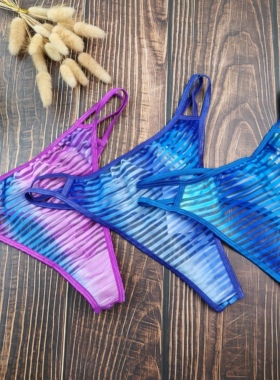 S-L码外贸欧美镂空网纱坑纹渐变色幻彩女士丁字裤大码底裤