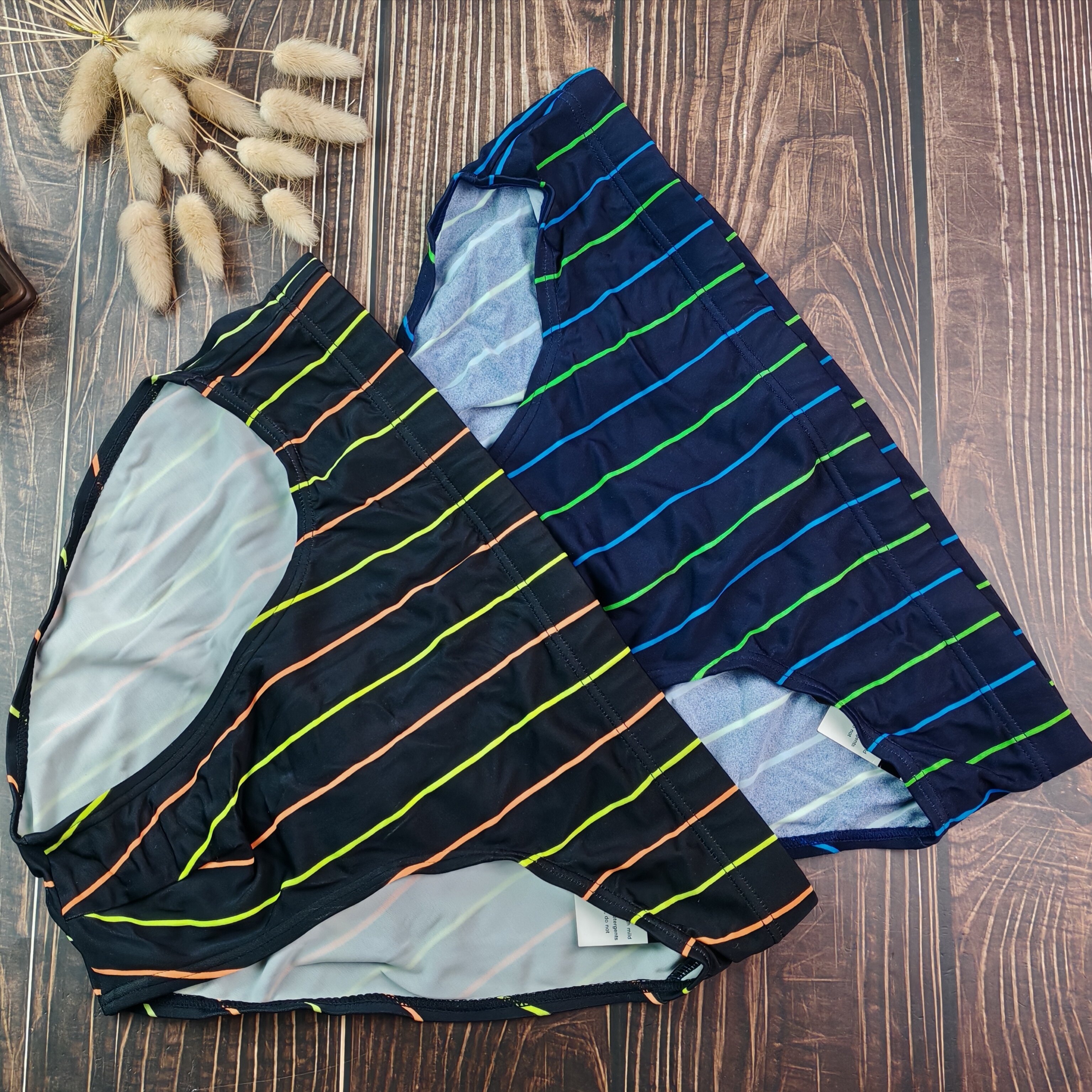 外贸欧美条纹速干U凸男士三角泳裤温泉度假游泳裤