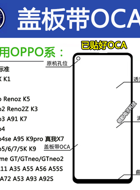 适用OPPO A7X R15XReno6A32A93/2SReno4proACE2手机盖板带OCA干胶