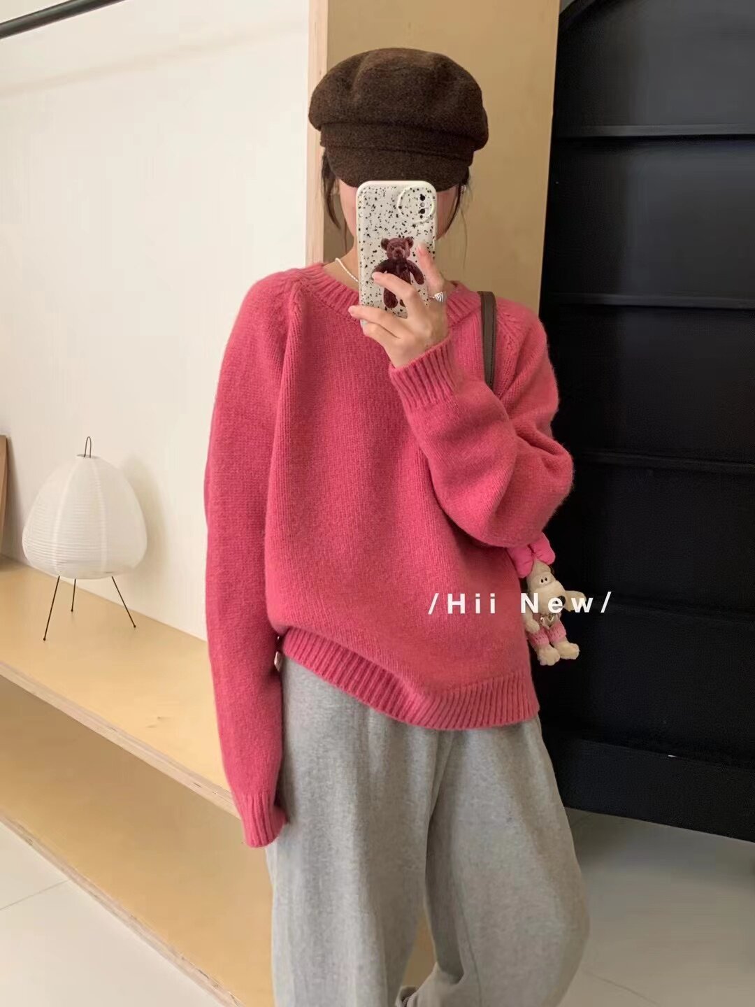 韩系ins慵懒风毛衣女秋冬新款纯色宽松圆领套头加厚针织衫上衣