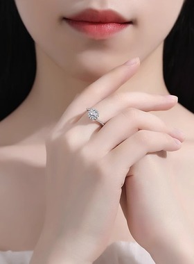 新品莫桑钻雪花钻戒925纯银戒指饰品小众ins开口手饰结婚婚戒