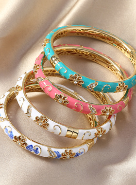 新中式景泰蓝青花瓷手镯女掐丝珐琅开口双层手环复古国风旗袍饰品