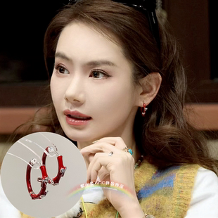 戚薇同款 高级感复古气质耳圈耳钉耳饰女 红色蝴蝶结耳环2025新款