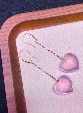 心心相印莫桑比粉克晶爱心耳坠！爱心规格:16.14.9mm18K金镶嵌