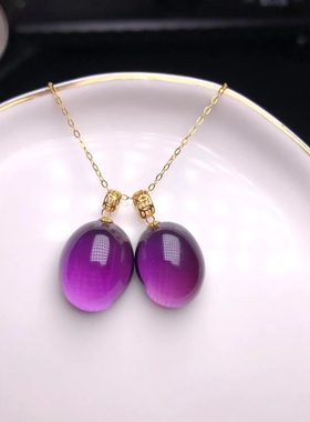 18k金扣镶嵌 紫水晶蛋面吊坠，高贵优雅  饱满圆润，佩戴转运