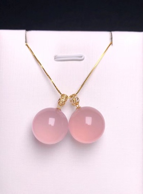 18k金镶嵌天然星光粉晶转运球吊坠时来运转，圆满尺寸14.8mm 4.8g