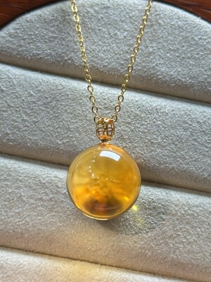 巴西黄水晶 转运球吊坠 18k金镶嵌 尺寸14.1mm