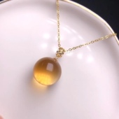 18k金扣镶嵌天然巴西黄水晶转运球吊坠 送925银链16.4mm 6.3g