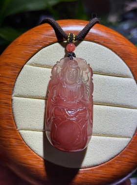 天然红水晶观音吊坠晶体通透红润 自在观音尺寸52.3-25.6-16.7mm