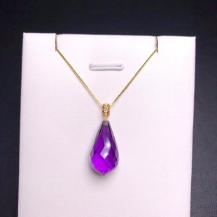 18金镶嵌纯天然巴西紫水晶刻面立体水滴吊坠高贵优雅19 2.6g 10mm