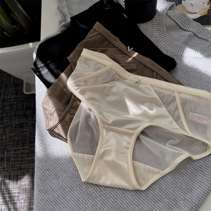 油光缎面镂空法式性感网纱内裤女