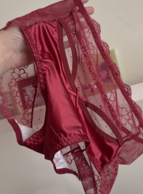 法式性感蕾丝 本命年红色镂空花边火辣风内裤中腰无痕网纱三角裤