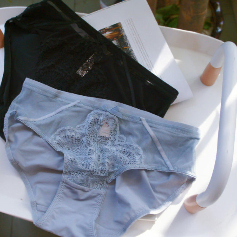 法式贵妇 复古奶蓝性感黑 风情性感缎带拼接丝无痕中低腰内裤女,女士内衣/男士内衣/家居服,女三角裤,淘宝优惠券,粉丝福利购,淘宝优惠卷