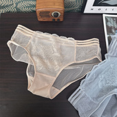 镂空花边半透性感无痕三角内裤 简约轻法式 蕾丝 女士棉裆中腰包臀