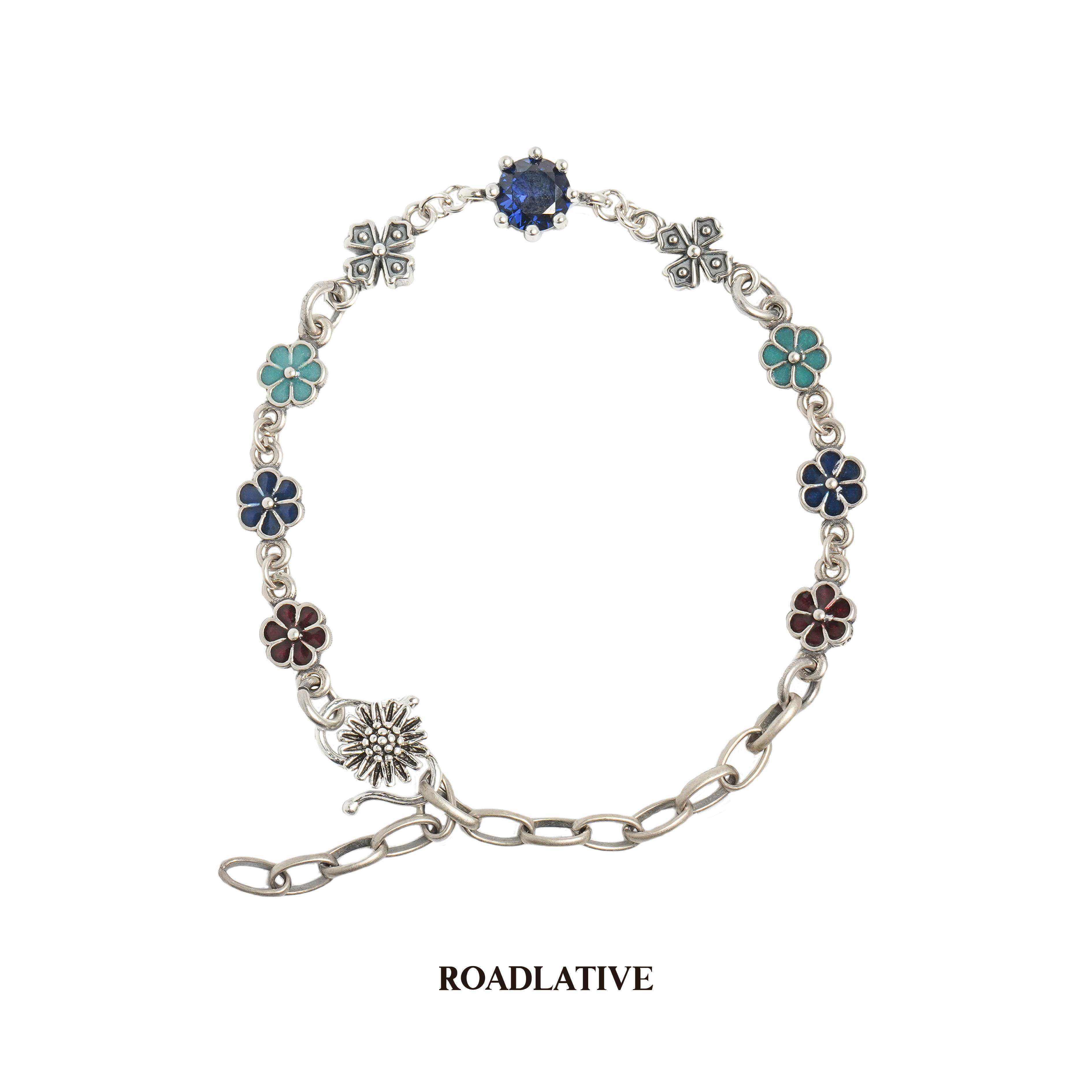 ROADLATIVE 925纯银十字滴胶花拼接手链男女 中性复古做旧可调节
