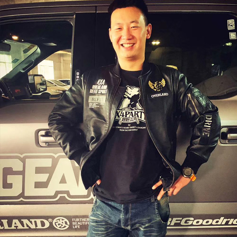 头层牛皮短款飞行服机车夹克外套