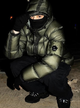 潮牌欧美棉服夹克外套秋冬潮牌棉衣加厚保暖连帽上衣黑色绿色2025