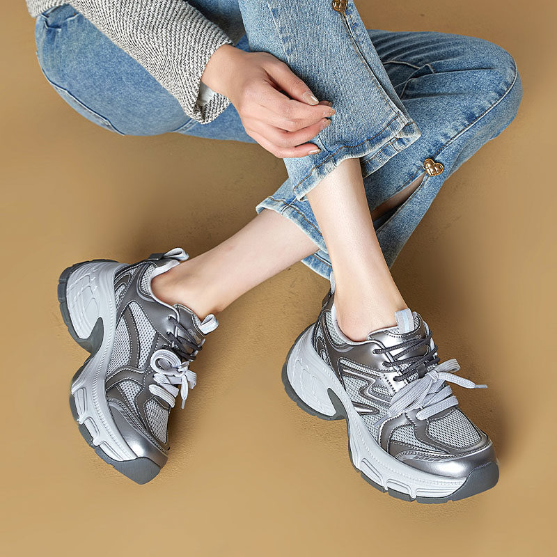 欧版内增高小个子透气老爹鞋女真皮2026新款休闲户外网鞋运动女鞋,女鞋,时尚休闲鞋,淘宝优惠券,粉丝福利购,淘宝优惠卷