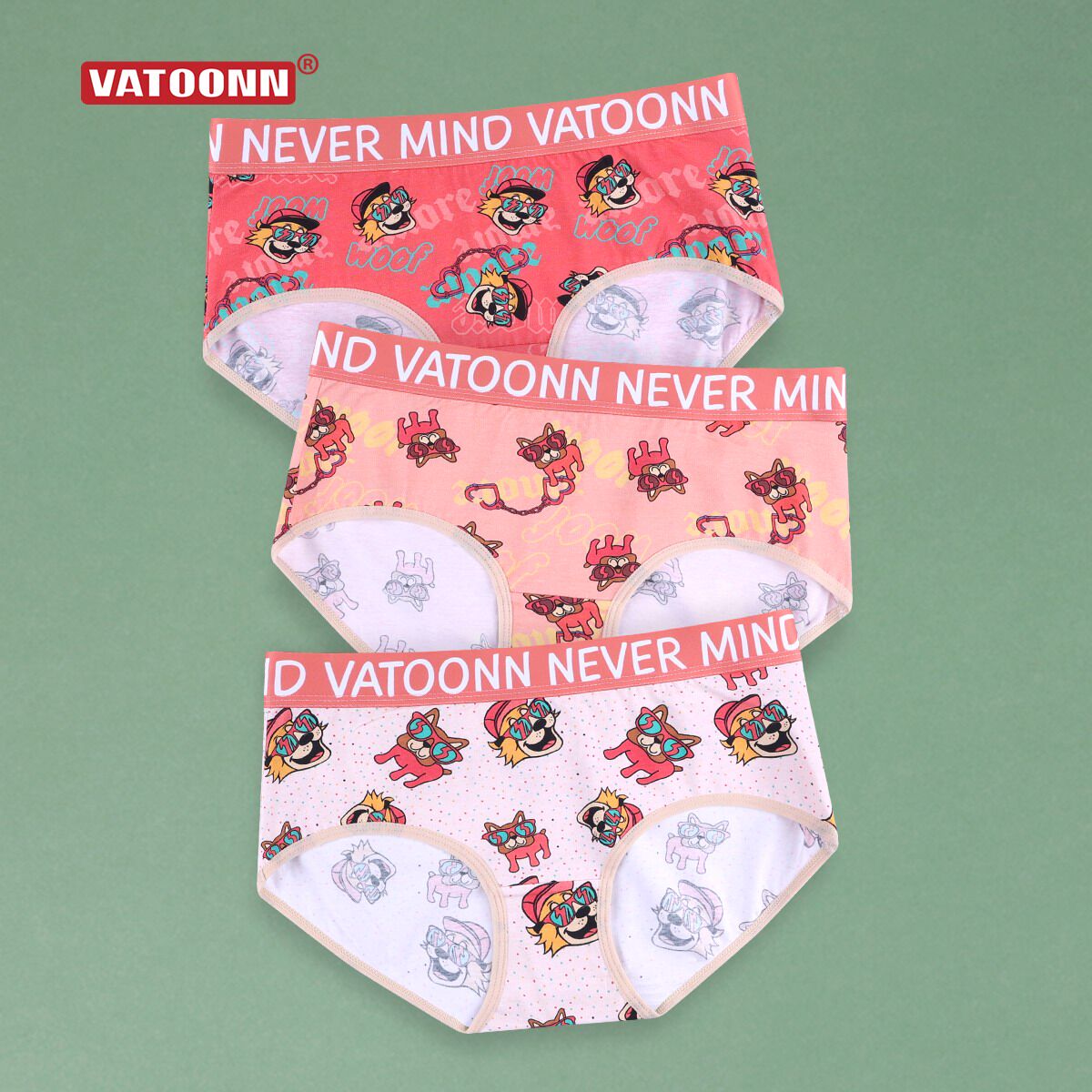 女三角内裤纯棉卡通中腰收腹高弹宽腰带防摩擦抗菌內裆可爱脏粉色