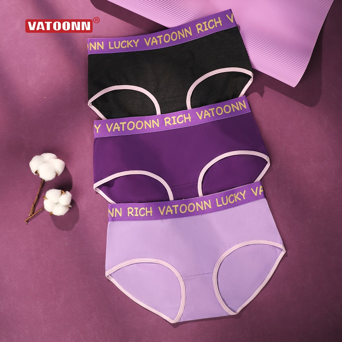 花佃品色女中腰三角内裤单色纯棉