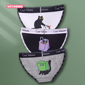 黑猫动物印花女纯棉内裤 纯色款 高开叉低腰大码 不卷边抑菌裆三角裤