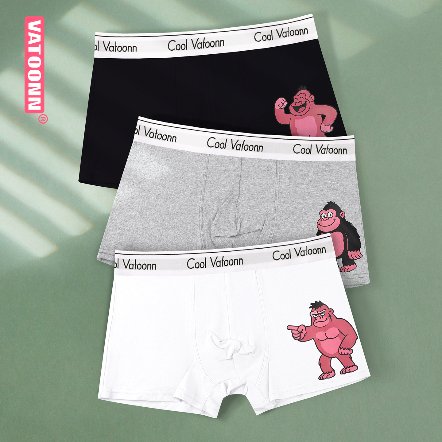 大码男士平角内裤中腰亲肤透气宽腰带收腹不紧勒潮流时尚猩猩印花,女士内衣/男士内衣/家居服,男平角内裤,淘宝优惠券,粉丝福利购,淘宝优惠卷