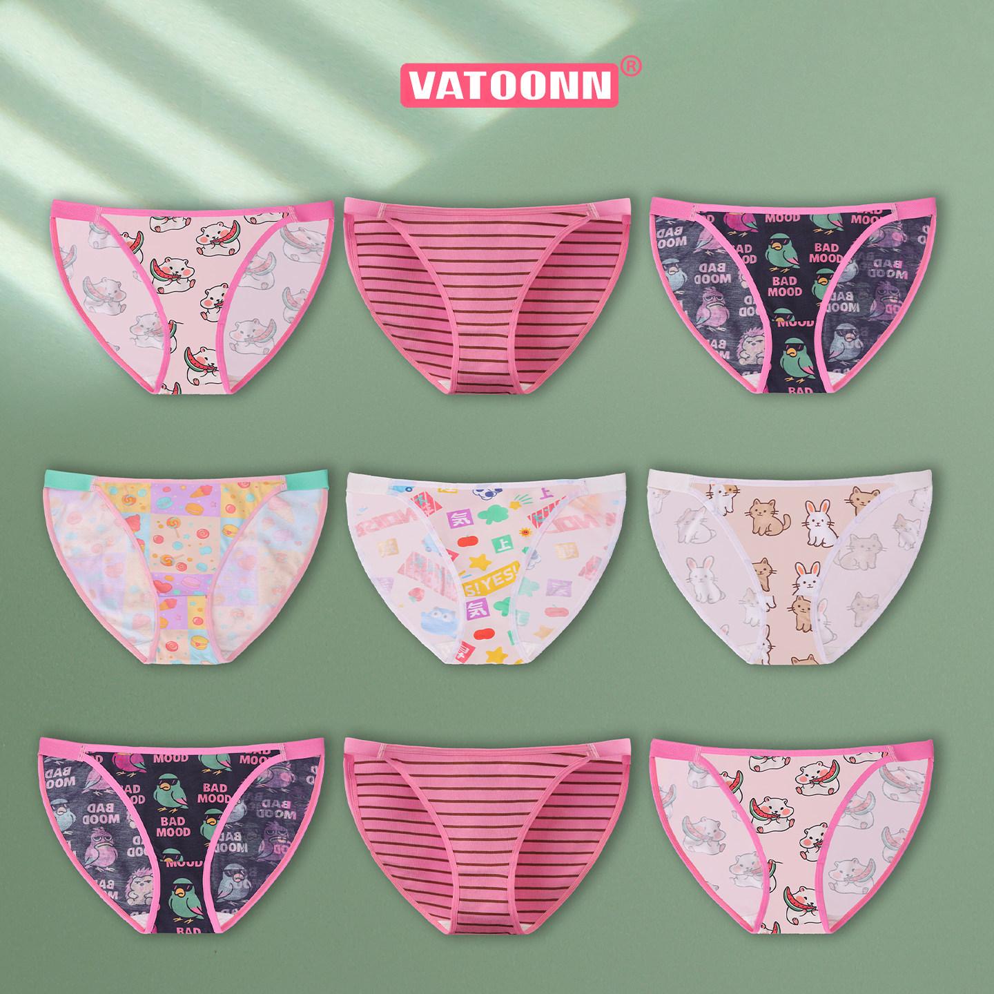 女士内裤纯棉简约卡通动物印花大码透气中腰不卷边抑菌裆三角裤,女士内衣/男士内衣/家居服,女三角裤,淘宝优惠券,粉丝福利购,淘宝优惠卷