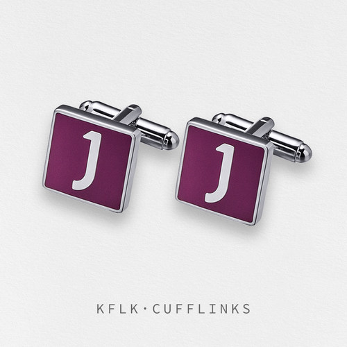 字母J法式衬衫袖扣KFLK免费刻字