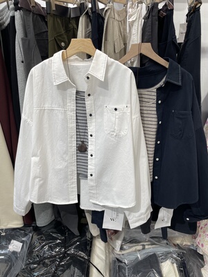 秋季新品真两件套~韩系百搭厚翻领长袖衬衫薄外套+条纹背心套装女