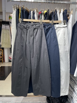 实拍现货2025夏季新款韩版设计高级感腰带休闲裤女遮胯显瘦阔腿裤