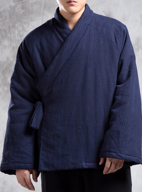 冬季加厚保暖棉衣斜襟禅服棉麻