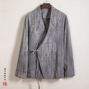 春汉服男长袖右衽天丝棉交领外套复古民族风古装茶服斜襟侠客短打